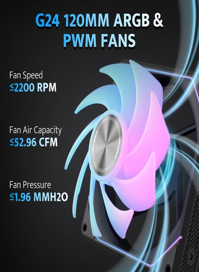 دارك فلاش مراوح تبريد الكمبيوتر دارك فلاش G24 120 مم مغناطيسية ARGB - عبوة من 3 قطع، تركيب بدون أدوات، تبريد يصل إلى 2200 دورة في الدقيقة، 4-PWM، مزامنة مع برنامج RGB للوحة الأم (أسود) - Image 4